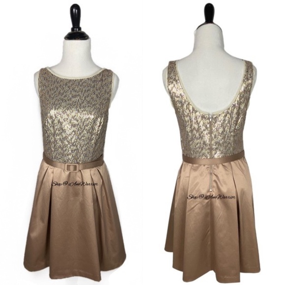 The Limited champagne sequin satin belted a-line party dress *shop@iamwarrior - Picture 4 of 10